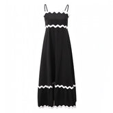 Black & White Trim Contrast Spaghetti Strap Linen Maxi Dress